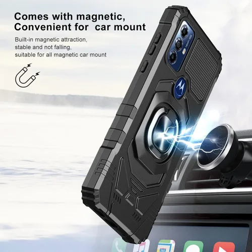 Vista 3 de Customerfirst - Funda para Motorola Moto G Play 2023 con protector de pantalla, soporte de anillo para soporte magnético de automóvil, grado