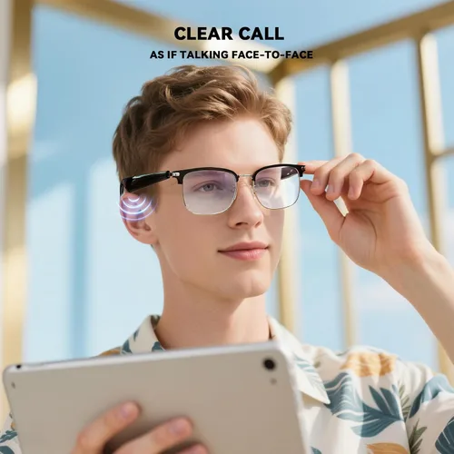 Vista 5 de Xmenha Gafas inteligentes con Bluetooth para mujer, altavoz de audio, lentes Bluetooth con altavoces, gafas de sol inteligentes de cristal azul
