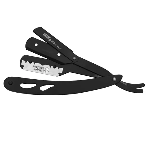 Vista 3 de Cuchilla de afeitar G4 de acero inoxidable con borde recto para afeitar, cuchillas reemplazables (negro)