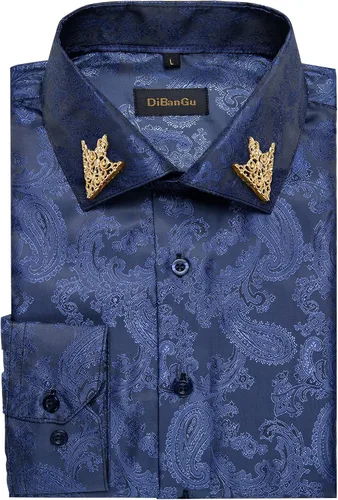 Vista 4 de DiBanGu Camisa de vestir de manga larga con botones para hombre, estilo casual, ajuste regular