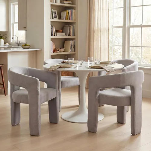 Vista 19 de Hyfirm Sillas de Comedor Modernas Tipo Barril Juego de 1, Cómoda Silla de Comedor de Acento Tapizada en Chenilla con Brazo para Cocina Sala de Estar