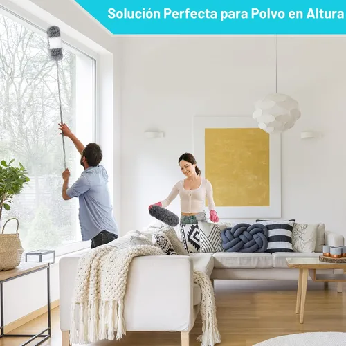 Vista 7 de 12 piezas de plumeros de microfibra, plumero con poste de extensión (acero inoxidable) de 30 a 100 pulgadas, plumeros lavables, plumero de plumas