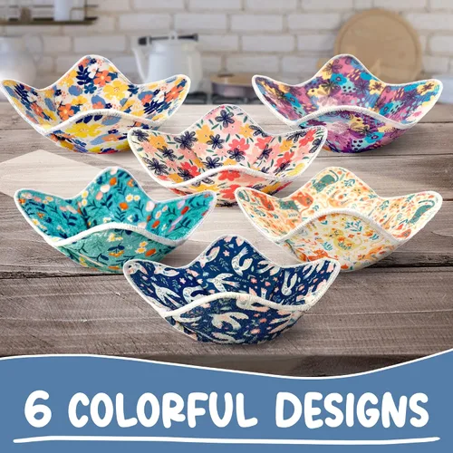 Vista 3 de Paquete de 6 fundas acolchadas para cuencos de microondas con diseño floral - Juego de soportes para cuencos de sopa caliente