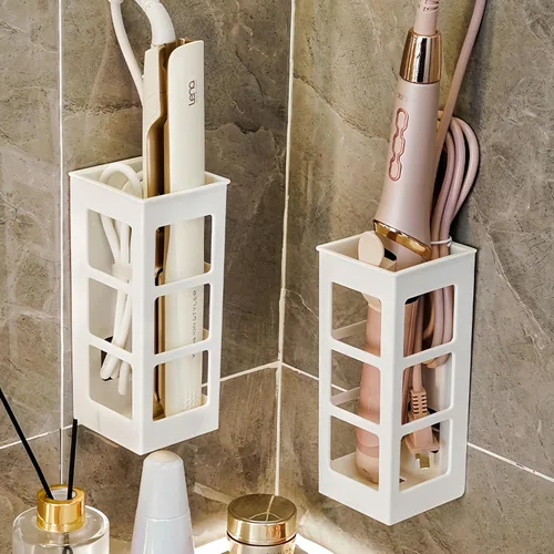 Vista 8 de Juego de 2 organizadores de herramientas para el cabello para montaje en pared, organizador de herramientas de pelo de baño colgante para rizador