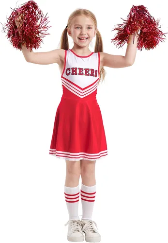 Vista 7 de Disfraces de animadora para niñas, vestidos de animadora, uniforme de animación, pompones
