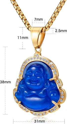 Vista 3 de WESTMIAJW Lucky Laughing Buda colgante cadena collares amuleto joyería para hombres, mujeres y niños, 23.6in, Piedra