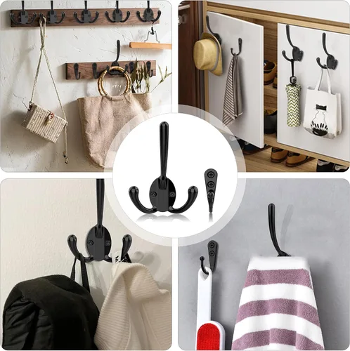Vista 4 de ZAYBOD Paquete de 10 Ganchos Negros de Servicio Pesado Montados en la Pared con 30 Tornillos - Vestíbulo, Mochila, Bata, Ganchos para Sombreros