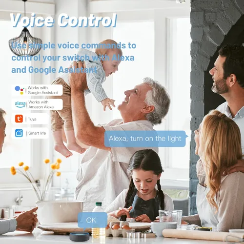 Vista 2 de BSEED Interruptor de luz inteligente, interruptor de luz WiFi Alexa de 1 banda con control remoto de aplicación y función de temporizador