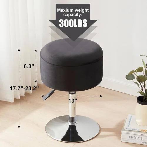 Vista 2 de Taburete otomano ajustable, taburete de tocador negro, silla de tocador para sala de maquillaje, taburete con almacenamiento, taburetes