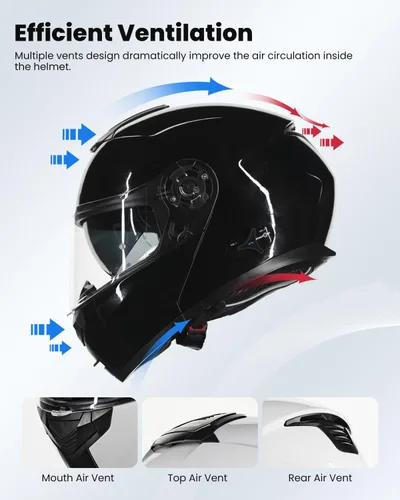 Vista 4 de ILM 159BT - Casco modular de motocicleta Bluetooth para 2-3 conductores, intercomunicador, cara completa, casco abatible DOT con máscara facial