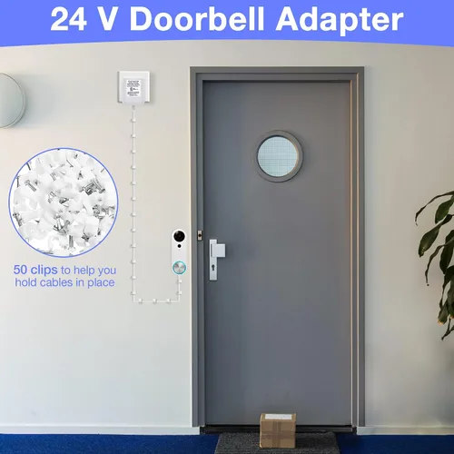 Vista 3 de Dreyoo Transformador de timbre de video, 24 voltios y 16.4 pies, adaptador de cable C con 50 clips de cable LPJ088 compatible con timbre