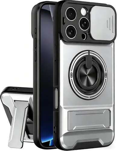 Vista 26 de Dssairo Funda para iPhone 15 con anillo magnético de rotación de 360° compatible con carcasa MagSafe Slide para cámara, soporte plegable, funda Negro
