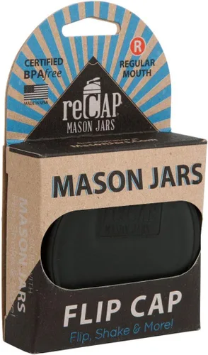 Vista 7 de reCAP Mason Jars Tapa FLIP Cap Boca regular Negro 4 unidades Fabricado en Estados Unidos