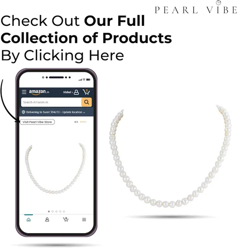 Vista 6 de AAA+ - Collar de perlas blancas de agua dulce de calidad para mujer, perlas blancas redondas de 0.25 a 0.27 pulgadas con cadena de plata de ley 925