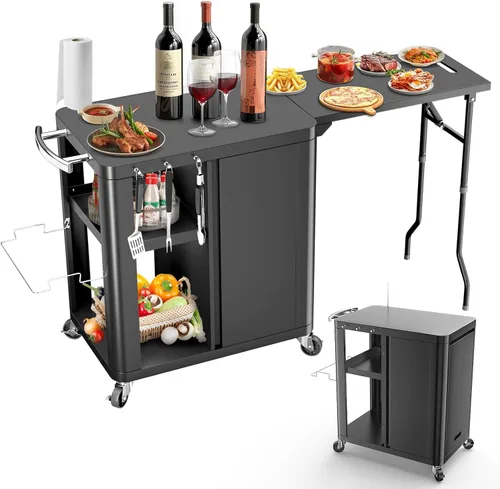 Vista 10 de Mesa de Parrilla Plegable para Interior Portátil Compatible con Parrilla de Madera al Aire Libre Ninja (Serie OG701 OG850 OG951), Espacio Grande