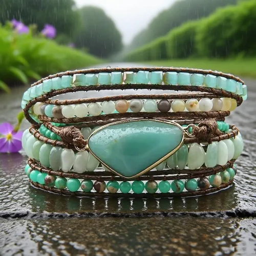 Vista 70 de ZOSOJONA - Pulseras bohemias hechas a mano de piedra natural, que dan vuelta, con cuentas de cristal de turquesa