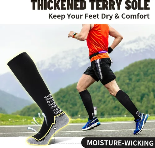 Vista 5 de 3 pares de calcetines de fútbol de agarre para hombre, acolchados, antideslizantes, para fútbol, baloncesto, deportes, hasta la rodilla, calcetines