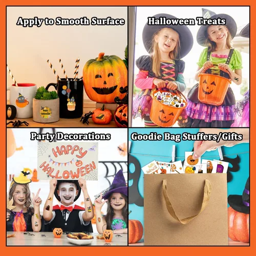 Vista 6 de Partywind 408 tatuajes de Halloween para decoración de fiesta de niños, golosinas de Halloween para suministros de fiesta, regalos de bolsas