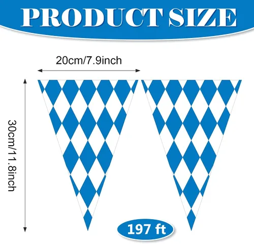 Vista 2 de Alpurple Bandera bávara del Oktoberfest de 197 pies – 6 paquetes de banderines para decoraciones de fiestas temáticas alemanas