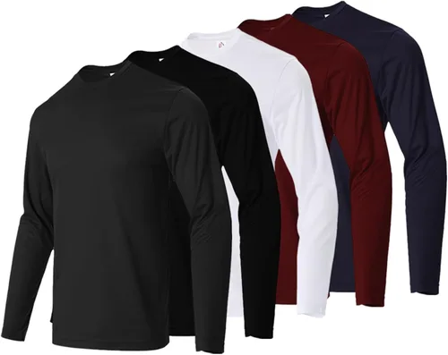 Vista 12 de LeeHanTon Camisas de manga larga para hombre, de secado rápido, cuello redondo, camisetas de trabajo, atléticas, ciclismo, senderismo, paquete de 5
