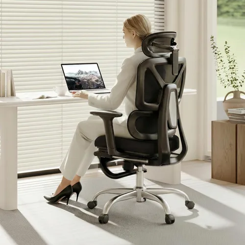 Vista 14 de FLEXISPOT ErgoX - Silla de oficina ergonómica premium con reposapiés, reposabrazos 3D ajustables, soporte lumbar dinámico, función de reclinación e