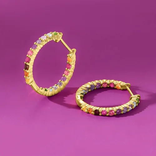 Vista 4 de Ross-Simons Gemstone Hoop Earrings in Sterling Silver