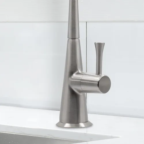 Vista 3 de Metpure Airgap - Grifo RO de latón de 3 puertos para sistemas de agua potable de ósmosis inversa. Cuenta con tubos de drenaje preinstalados, diseño