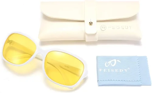 Vista 7 de FEISEDY Gafas de noche clásicas para mujer, antirreflejos, envolventes, amarillas, B2548