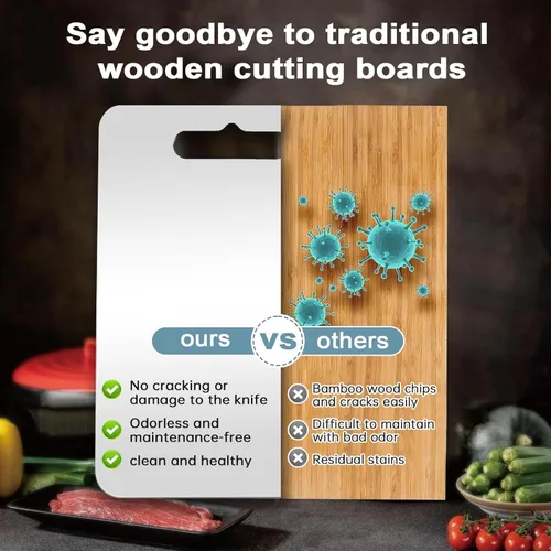 Vista 3 de Tabla de cortar de titanio para cocina, juego de 2/3 – Tabla de cortar de doble cara de grado alimenticio para carne, diseño colgable, fácil