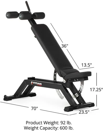 Vista 7 de Titan Fitness TITAN Series FID Banco de pesas ajustable con 70 ángulos planos, inclinación, declinación, clasificación de 600 libras, acolchado