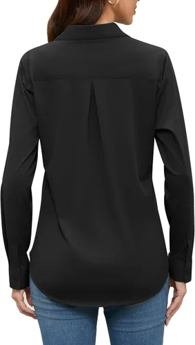 Vista 5 de Camisas sin planchado y sin arrugas para mujer, con botones, de manga larga, de seda de morera, blusas casuales para el trabajo