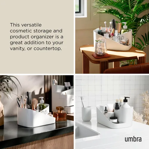 Vista 4 de Umbra Glam Organizador de cosméticos, contenedor de almacenamiento versátil con inserto extraíble para baño, oficina y más, color blanco