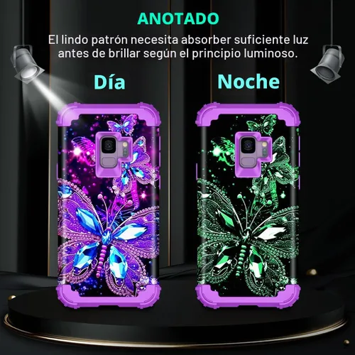 Vista 2 de Miqala Funda para Galaxy S9, brilla en la oscuridad, tres capas, resistente, a prueba de golpes, protección de cuerpo completo, parachoques