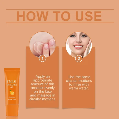 Vista 8 de Gel exfoliante facial, gel exfoliante naranja para cara, limpieza profunda, exfoliante, piel facial (1 unidad)