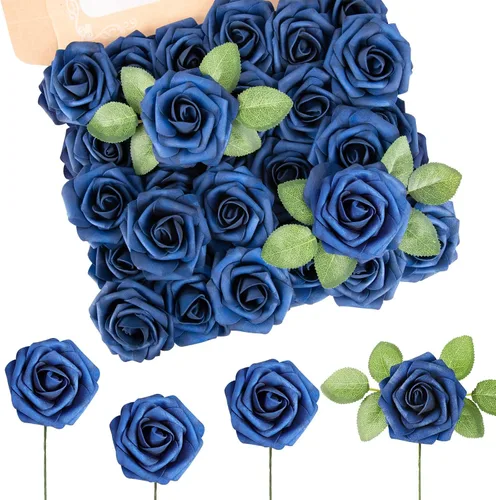 Vista 13 de MACTING 30 PCS Flores Artificiales Rosas Negras y Blancas Flores Falsas con Tallo Rosas de Espuma de Tacto Real para Boda Bola de Besos Ramillete 15
