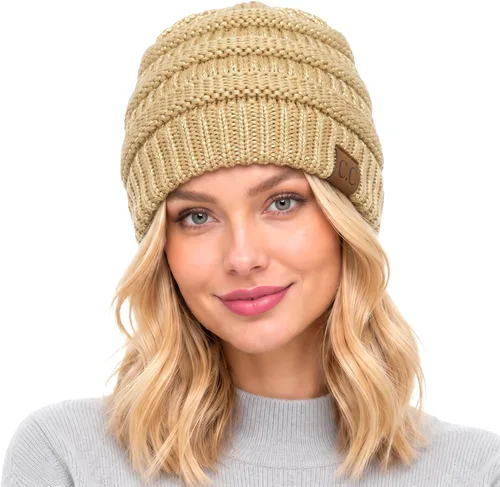 Vista 78 de CC Classic Winter Fall Trendy Chunky Stretchy Cable Knit Beanie Hat 2 tonos púrpura/azul marino