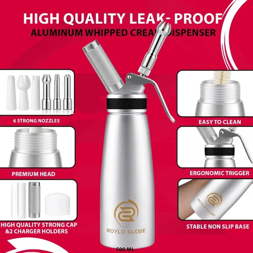 Vista 3 de Dispensador profesional de crema batida – Máquina de crema batida de 16.9 fl oz con agarre de silicona – Dispensador de crema batida casero