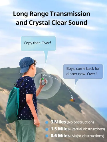 Vista 2 de Inspireyes Walkie Talkies para niños recargables, juguetes para niños y niñas de 3 a 12 años, paquete de 2 radios bidireccionales de largo alcance