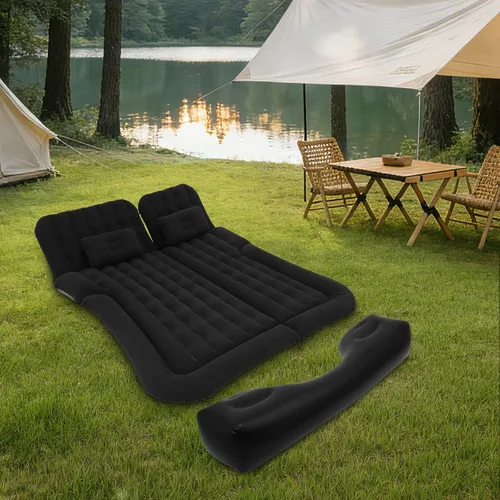 Vista 5 de Colchón inflable de aire para automóvil, cama de aire para campamento, cama de aire gruesa de doble cara con bomba eléctrica, 2 almohadas