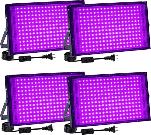 Vista 8 de Paquete de 2 luces negras de 100 W, luz negra LED con enchufe e interruptor de EE. UU., luces negras para brillar, sin fiesta, Halloween, pintura