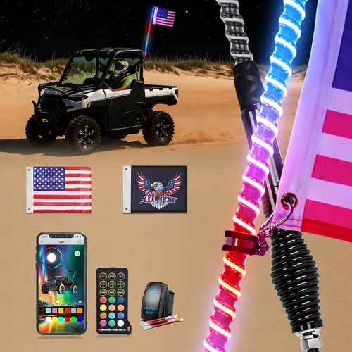 Vista 15 de Nilight Luz LED para látigo, 1 antena COB RGB de 2 pies con base de resorte, aplicación Bluetooth y control remoto, patrones de persecución
