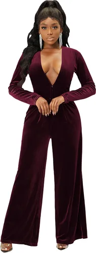 Vista 7 de LightlyKiss Women Casual Sexy V Neck Sparkly Jumpsuits Long Sleeve Onesie Loose Pants Party Clubwear with Belt