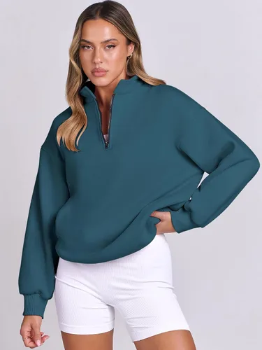 Vista 3 de ANRABESS Sudaderas de gran tamaño para mujer, sudaderas con capucha y media cremallera de 14, ropa de otoño 2024 Y2k