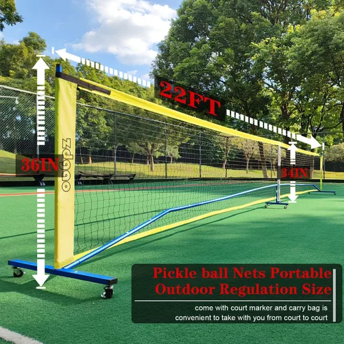 Vista 4 de Pickleball Net for Driveway - Portable Pickleball Set with Net and Paddles Set of 4, Court Marking Kit, Outdoor Pickleballs, Carry Bag, Steady Metal