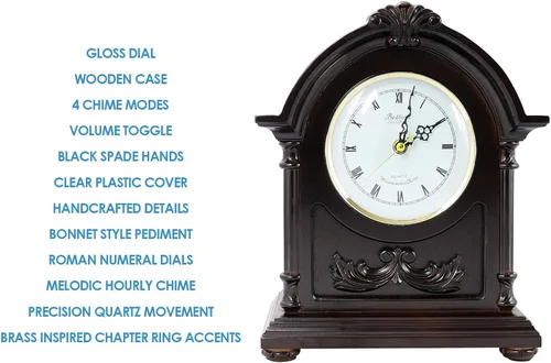 Vista 4 de Bedford Clock Collection Reloj de repisa de madera con campanillas