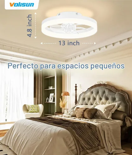 Vista 4 de VOLISUN Ventiladores de techo pequeños de 13 pulgadas con luces y control remoto, ventiladores de techo de perfil bajo con luz, luz de techo LED