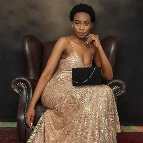 Vista 3 de BBjinronjy Bolso de mano para mujer, bolso de noche para mujer, bolso de noche con cadena desmontable para boda, graduación, gamuza sintética