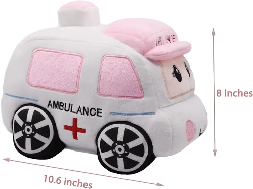 Vista 6 de Juguete de Carro de Ambulancia de Peluche Suave Camión Blanco Súper Lindo Peluche Excelentes Regalos para Niños o Fiesta de Cumpleaños 10.6 Pulgadas