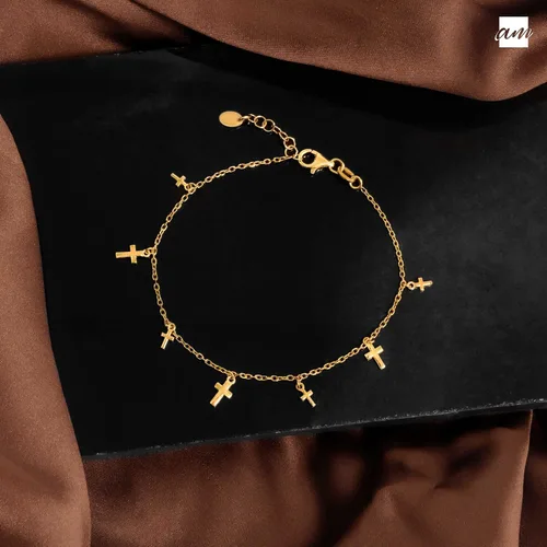 Vista 3 de Amberta Pulsera con dije de cruz de plata de ley 925 para mujer