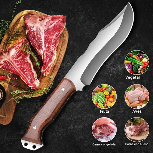 Vista 2 de Cuchillo de carnicero resistente con funda, cuchillos de chef, cortador de verduras, machete para cocina, al aire libre, campamento, barbacoa (7.5)